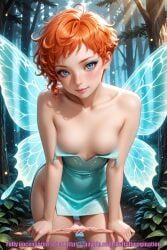 ai_generated astral_imagination astralation blue_eyes breasts fairy half_fae panties panties_down petite pixie_cut pixie_cut_female pixie_cut_hair red_hair redhead_female sexy small_boobs teasing