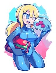 1girls baby_(metroid) big_breasts blonde_hair blue_eyes bodysuit breasts crap-man cute metroid metroid_(creature) nintendo samus_aran tagme thick thick_thighs tight_clothing wholesome zero_suit zero_suit_samus