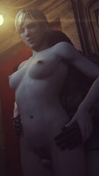 1boy 1girls 3d abs artist_request blonde blonde_hair breasts circumcised enthusiastic excited female female_focus fit fit_female foreplay hands_on_hips imminent_sex landing_strip male naked nipples nude nude_female_clothed_male pale_skin penis penis_on_pussy perky_breasts pubic_hair puffy_nipples pussy resident_evil resident_evil_6 sherry_birkin short_hair small_breasts thigh_job thighjob thin_waist wet