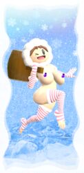 3d 3d_(artwork) big_breasts censored detailed_background eggplant feet hammer ice_climber nana_(ice_climber) nintendo painted_nails painted_toenails smile smiling snow socks solo source_filmmaker thick_thighs vegetable