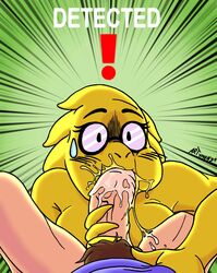 ! 1boy 1girls alphys artymon big_penis blowjob bottomless duo fellatio female frisk glasses hi_res interspecies looking_at_viewer male penis pov pubes pubic_hair saliva sex simple_background surprised under(her)tail undertail undertale