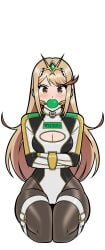 1female 1girls alternate_costume ball_gag bdsm_collar bondage bondage_outfit boob_window collar female freckles gag gagged latex latex_bodysuit latex_clothing leather_straps legbinder mythra mythra_(xenoblade) numbered_tag straitjacket wossarem xenoblade_(series) xenoblade_chronicles_2