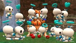 3d 3d_(artwork) anthro blue_eyes breasts chao_(sonic) echidna eyelashes fellatio female fingers footwear gloves group_sex handwear hero_chao male mostly_nude multiple_boys orange_body orange_hair penis pussy shirt skirt sonic_(series) tikal_the_echidna zeniix98