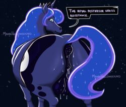 absurd_res alicorn ass bodily_fluids crouching equid equine female feral friendship_is_magic hi_res horn horse leaking mammal manahallowhound musk my_little_pony pony presenting presenting_hindquarters princess_luna_(mlp) solo sweat wings