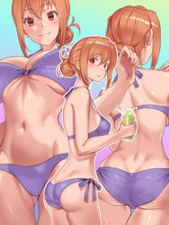 1girls ass ass_visible_through_thighs belly big_breasts bikini bikini_bottom bikini_top breasts female female_focus female_only gradient_background hairbun human large_breasts light-skinned_female looking_at_viewer mature mature_female mature_woman milf mother multiple_images multiple_scenes multiple_views my_teen_romantic_comedy_snafu orange_hair purple_bikini purple_bikini_bottom purple_bikini_top red_eyes shiny_skin simple_background slim_waist solo solo_female solo_focus stomach tekkai_blade thighs thin thin_waist wide_hips yuigahama_yui's_mother