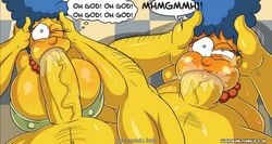 1boy 1girls big_breasts big_penis blowjob blush blushing cheek_bulge female homer_simpson husband_and_wife kogeikun male marge_simpson monogamy mouth_full one_eye_closed partial_male saliva the_simpsons