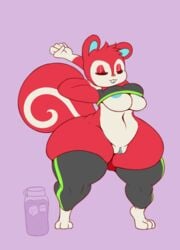 animal_crossing anthro breasts clothed clothing digital_media_(artwork) female fur genitals hair hi_res kirbot12 mammal nintendo nude poppy_(animal_crossing) pussy red_body rodent sciurid shortstack simple_background smile solo thick_thighs tree_squirrel video_games wide_hips