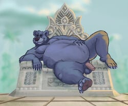 1boy 2021 anthro balls baloo disney genitals humanoid_genitalia humanoid_hands humanoid_penis male male_only mammal overweight overweight_anthro overweight_male penis sitting solo the_jungle_book themorghull ursid