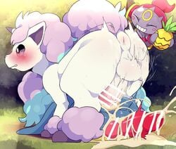 2boys anal anal_sex animal_genitalia anus censored cum cum_in_anus cum_inside cum_while_penetrated dagasi doggy_style excessive_cum galarian_ponyta gay hoopa lucario male_only males_only non-euclidean_sex pokemon pokemon_(species) portal portal_sex yaoi