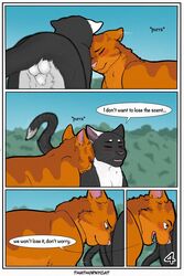 animal_genitalia balls colored comic domestic_cat duo english_text felid feline felis feral genitals hi_res jake_(warriors) male male/male mammal outside shaded sheath talltail_(warriors_cats) text thathornycat warriors_(cats)