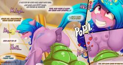 2021 alcor90 anus ass ball blush closed_eyes comic crotchboobs cutie_mark digital_media_(artwork) dildo dildo_sitting english_text equid equine eyelashes female feral genitals hasbro heart hi_res horn izzy_moonbow_(mlp) mammal masturbation mlp_g5 my_little_pony penetration pussy sex_toy solo tennis_ball text unicorn unicorn_horn url vaginal_masturbation vaginal_penetration