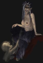 big_breasts black_fur breasts breasts ghost goat gray_hair green_eyes hooves licking lips milf older_female pale_skin satyr sharp_teeth sunday sundaynoches tongue witch