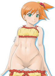 1girls alternate_costume breasts clothing female female_only flower_in_hair green_eyes kasumi_(pokemon) light-skinned_female light_skin misty_(pokemon) nintendo orange_hair panties pokemon pokemon_rgby pussy red_hair solo ultraspank vagina