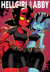 2girls abe_sapien bare_midriff blue_skin broken_horn crap-man cute demon_girl female fish_humanoid hellboy hellboy_(series) hellgirl monster_girl red_skin rule_63 short_hair tagme thick_thighs tight_clothing