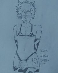 1boy bikini blind_eye cow_bikini cow_boy cow_horns cow_socks femboy horn huge_cock huge_penis huge_testicles maid maid_uniform male male_only original_character pubic_hair rubber rubbing sex_slave socks solo tattoo testicles thighs