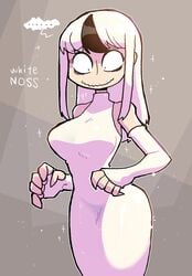 1girls alternate_color big_breasts breasts crap-man dress fur long_hair mob_face monster_girl noss_the_nosferatu_(crap-man) original pencil_dress solo solo_female tagme thick_thighs tight_clothing tight_dress two_tone_hair white_dress white_hair