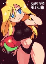 1girls abs bare_midriff bare_thighs big_breasts blonde_hair blue_eyes breasts crap-man long_hair metroid mole_under_mouth muscular_female nintendo samus_aran solo solo_female super_metroid tagme thick thick_thighs thigh_gap