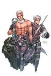2boys boner diving_gear glaugan king_of_fighters krizalid male_only muscular muscular_male original_zero scar simple_background sirtless snk tagme wet white_background