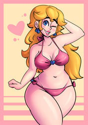 1girls bikini blonde_hair breasts cerealharem cerealharem_(artist) cleavage female female_only large_breasts mario_(series) nintendo princess_peach solo solo_female swimsuit thick_thighs