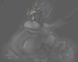 belly big_belly big_breasts breasts clothing dragon dragoness female hair heart horn huge_belly huge_breasts iconmaster khatunlao scales scalie sketch thick_tail thick_thighs vore