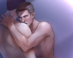 2boys ada_ke android biceps detroit:_become_human gavin_reed gay hugging human human_only licking_shoulder light_rays male male_only mouth_open muscular muscular_male naked nose_scar nude nude_male open_mouth purple_background rk900 scar scar_on_nose toned toned_male twink yaoi