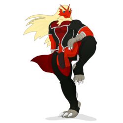 1:1 alpha_channel anthro avian bird blaziken blue_eyes chaps claws clothing genitals hair legging long_hair male muscular muscular_anthro muscular_male nintendo notkastar penis pokemon pokemon_(species) signature solo video_games