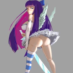 1girls ass_shot back_turned panty_&_stocking_with_garterbelt purple_hair stocking_anarchy sword toorops