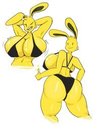 anthro black_bra black_panties bunny bunny_ears devilmikl furry mob_face poster_bun_bun simple_face yellow_fur