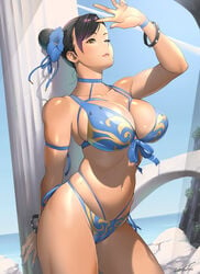 1girls alternate_version_available artist_name big_breasts bikini black_hair blue_nails blue_sky bracelet bracelets breasts busty capcom choker chun-li cleavage clothed clothed_female clothes clothing colored_nails curvaceous curves curvy curvy_female curvy_figure dark_hair day eyelashes eyeshadow female female_focus female_only flower flower_in_hair fully_clothed hair huge_breasts human human_only kotoyoshi_yumisuke large_breasts legs light-skinned_female light_skin makeup nail_polish navel not_furry one_eye_closed outdoors outside painted_nails pink_lips revealing_clothes shadow shadows side-tie_bikini signature simple_background sky solo spiked_bracelet standing street_fighter swimsuit tan tan_skin tanline thick thick_thighs thighs thin_waist uncensored voluptuous wink wristband yellow_eyes