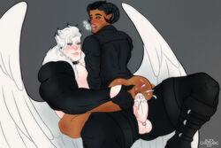 2021 2boys ahe_gao alexcherubic anal_sex anal_sex angel angel_wings ass bigger_male black_hair blue_eyes cum cum_in_ass cumshot demon demon_boy demon_horns digital_media_(artwork) duo fur gay gay_sex genitals male male/male muscle muscles muscular muscular_male original original_character penetration pierced_genitals piercing sex shirt white_hair white_skin yellow_eyes