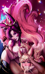 ahri blowjob cum cum_in_mouth cum_on_face cumshot fellatio femdom forced forced_oral fox fox_ears fox_tail hair_pull huge_cock league_of_legends leash leash_pull makeup makeup_running rakkan star_guardian_ahri star_guardian_series star_guardian_xayah succubewbs veiny_penis xayah