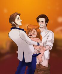 clothing crossover disney disney_channel eugene_fitzherbert female flynn_ryder frozen_(film) gag gagged goof_troop male mole mole_under_eye penis prince_hans pussy rape roxanne_(goof_troop) tangled threesome