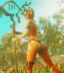 1girls 3d 3d_(artwork) anthro ass battlerite blender blossom_(battlerite) fur furry horns horns_and_hooves naked nude pin-up selfmindsources solo standing