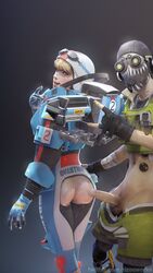 3d apex_legends ass blonde_hair cum cum_on_ass cum_on_body cumshot dzooworks female lichtenberg_figure looking_back male octane_(apex_legends) open_clothes scar sfm suit wattson_(apex_legends) wired_for_speed_wattson