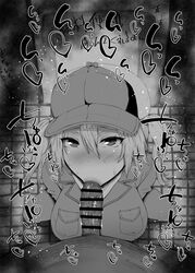 1boy 1girls :>= big_breasts big_penis black_and_white blush cap censored dark-skinned_male dark_skin detailed_background drooling eosinophil_(hataraku_saibou) eyelashes fellatio hat hataraku_saibou heart human indoor inside interracial kurotama looking_at_viewer male male_pov oral oral_sex room saliva shiny shiny_skin short_hair sketch sound_effects squatting sweat text tied_hair twintails vein veins veiny veiny_penis