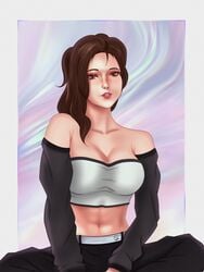 big_breasts black_clothing brown_hair clothed crop_top cute elena elena_(niragoto) female female_only makeup niragoto original_character pink_eyes semi_realistic sleeves white_body white_skin