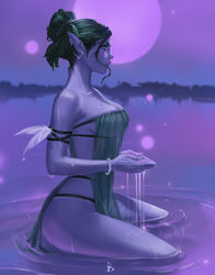 1girls bracelet clothed earrings elf female female_only green_eyes green_hair lake night night_elf nonude outdoors pointy_ears purple_skin solo taiss14 tattiart tyrande_whisperwind warcraft water world_of_warcraft