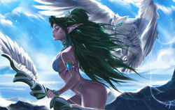 1girls blue_eyes bow bra collar diadem earrings elf female female_only gem green_hair night_elf nonude owl pointy_ears taiss14 tattiart tyrande_whisperwind warcraft world_of_warcraft