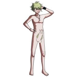 closed_eyes cock_edit danganronpa danganronpa_cock_edit danganronpa_v3 embarrassed green_hair green_pubes male male_only rantaro_amami sensua_arts