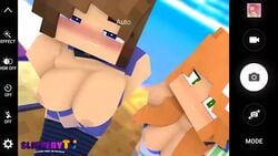 2girls 3d amber_green_(slipperyt) animated blush camera camera_phone camera_view female horny_female human human_female humanoid jenny_belle_(slipperyt) looking_at_viewer mine-imator minecraft mp4 outside slipperyt sound tagme video video_games