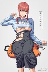 big_breasts chainsaw_man dominant_female makima_(chainsaw_man) mikeypieart mommy red_hair seductive seductive_gaze seductive_look seductive_pose seductive_smile smiling smiling_at_viewer torn_clothes underboob yellow_eyes