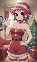 accurate_art_style ai_generated alraune ass bigmic145 breasts christmas christmas_hat christmas_outfit dress female female_only fur_trim netflix ramona_flowers red_hair scott_pilgrim scott_pilgrim_takes_off stockings thighhighs