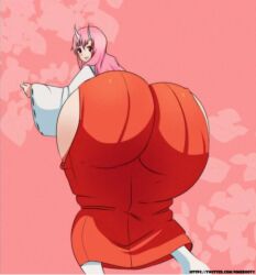 ass ass_in_dress bubble_ass bubble_butt clothed dress dress_inside_ass female hakama hakama_skirt japanese_clothes miko showing_ass standing