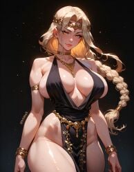 ai_generated blonde_hair cleavage fr34ky huge_breasts pelvic_curtain queen_marika_the_eternal revealing_dress