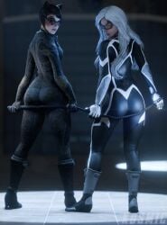 2girls 3d 3d_(artwork) ass ass_focus batman:_arkham_knight batman_(series) black_cat_(insomniac) black_cat_(marvel) butt_focus cat_ears catsuit catwoman catwoman_(arkham) catwoman_(arkham_knight) dat_ass dat_butt dc dc_comics felicia_hardy female female_focus female_only insomniac_games leather leather_clothing light-skinned_female light_skin marvel pale-skinned_female pale_skin pixie_cut rocksteady_studios selina_kyle spider-man_(series) yuri