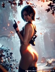 1girls ada_wong ada_wong_(adriana) ai_generated anotherdimensionai anotherdimensionnsfw asian asian_female ass ass_focus butt female looking_at_viewer resident_evil resident_evil_4_remake smile smiling