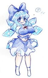 1girls big_breasts blue_eyes blue_hair breasts cirno clothes clothing female_only light-skinned_female looking_at_viewer socks solo tagme thatartistann thick_thighs touhou voluptuous