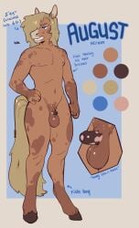 absurd_res anthro august_(arino) balls big_balls big_balls_small_penis disproportionate_genitalia english_text equid equine foreskin genitals hi_res humanoid_genitalia humanoid_penis kyrosh male mammal micropenis model_sheet nipples penis small_penis solo standing text