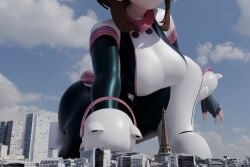 big_breasts boku_no_hero_academia breasts brown_hair city clothed clouds giantess hero_outfit_(mha) heroine my_hero_academia ochako_uraraka ochako_uraraka_(hero_outfit) sky uraraka_ochako uraraka_ochako_(hero_outfit) uravity zentaisfm