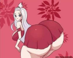 ass bubble_butt clothed dress dress_inside_ass fairy_tail female mirajane_strauss showing_ass standing white_hair